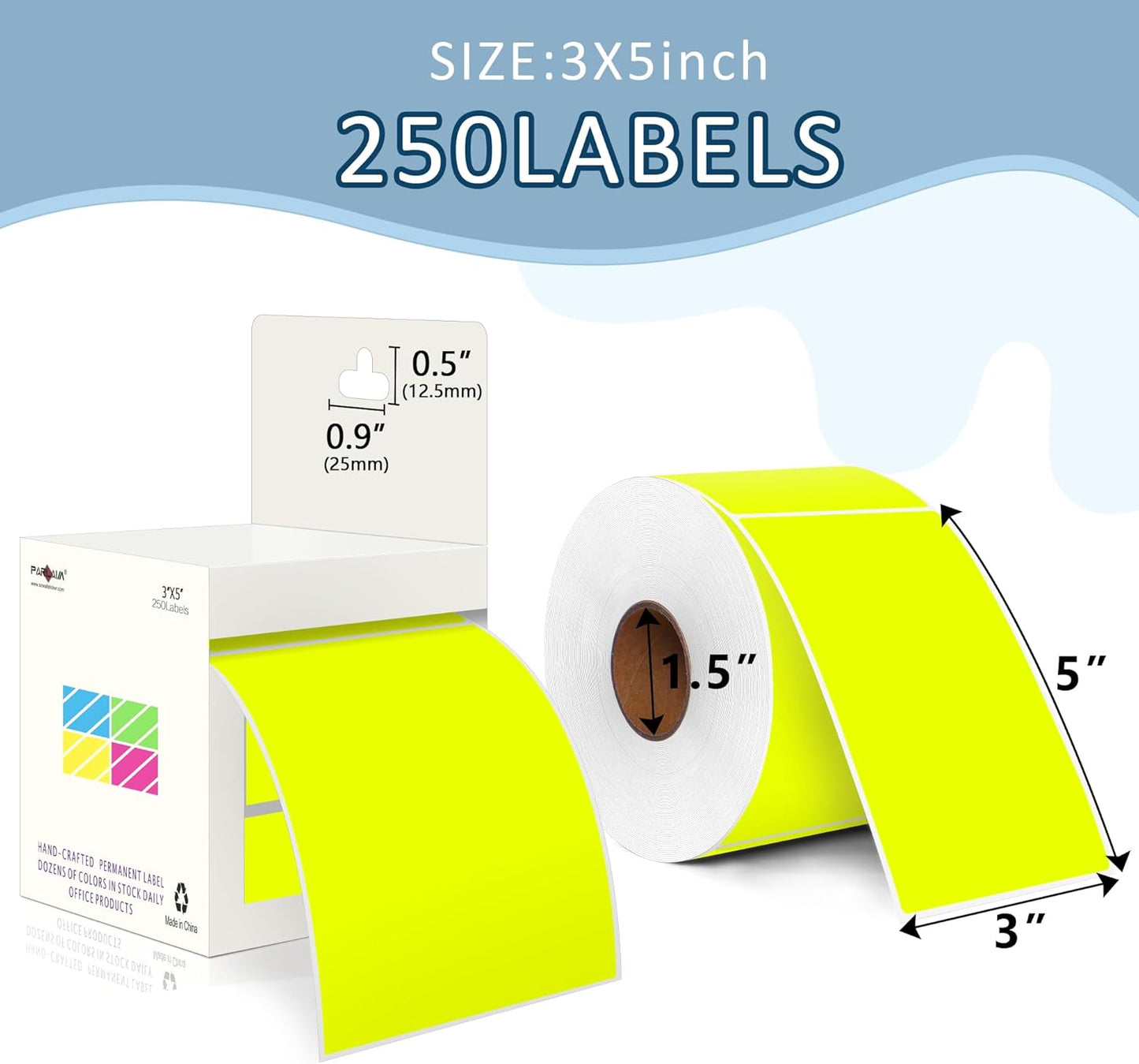 PARLAIM 3 X 5 Inch 1000Per/4Rolls Rectangle Inventory Color Coding Labels,Roll Square Label Stickers for Home (Fluorescent Yellow)