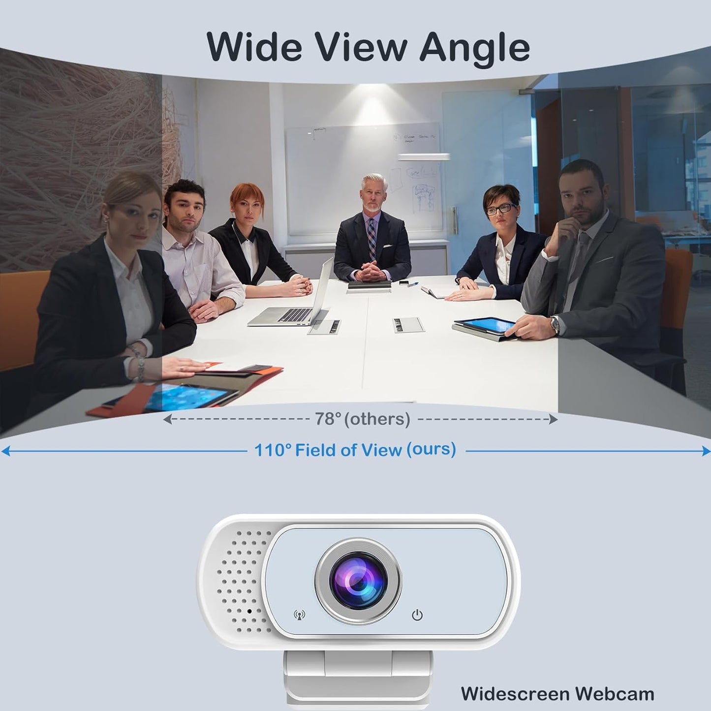 1080p White Webcam with Microphone, USB Web Camera 110-Degree View Angle Computer Camera,Webcam Tripod/Privacy Cover/USB C Adapter Include,Plug and Play Web Cam for Video Conferencing Streaming