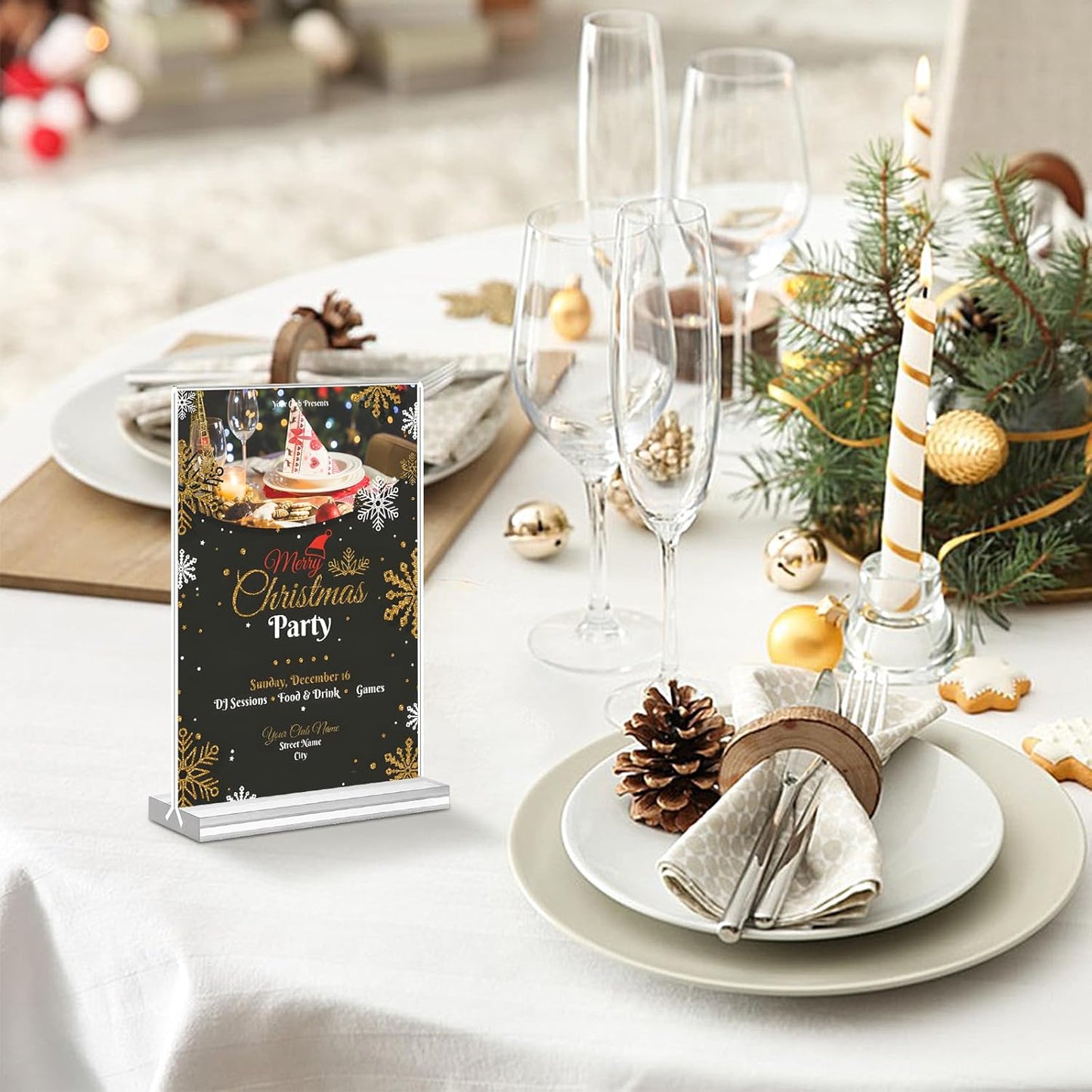 Acrylic Sign Holder 4x6, 3 Pack Clear TableTop Sign Holder-Sided, Plastic Flyer Display Holder with Vertical Base, Clear Flyer Stand Menu Table Display Holders for Restaurants Office Store Show Fair