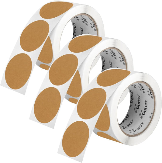 Perco Kraft Brown 2-Inch Round Circle Dot Sticker Labels - Multi-Roll Pack (3 Rolls, 500 Labels Each) - Permanent Adhesive, Natural, Cardboard-Like Surface - Perforated for Easy Use - Made in USA