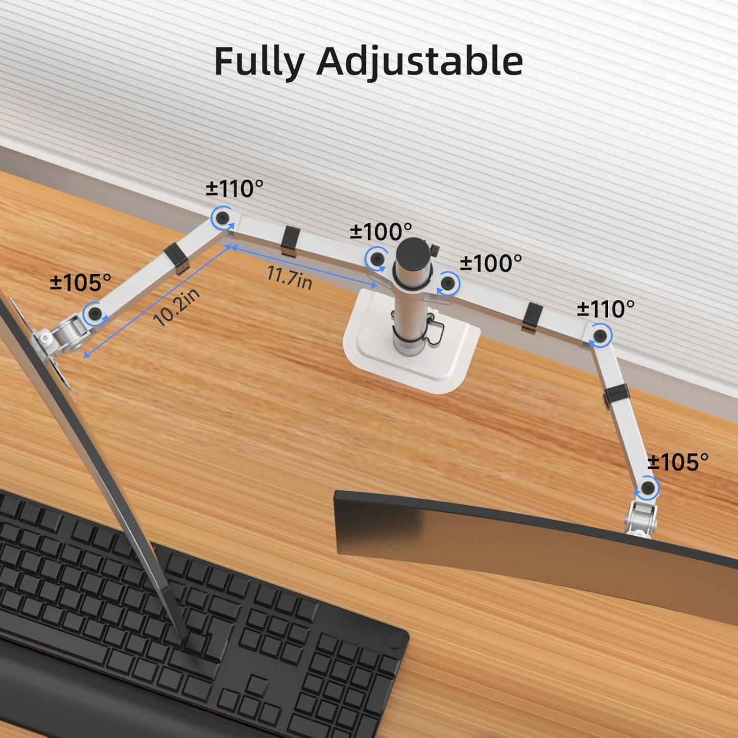 Suptek Dual Monitor Desk Mount, Adjustable Dual Monitor Arm for 2 Monitor Screens up to 42 inch, Extra Tall 15.75" Pole Monitor Stand for Desk, Holds up to 22 lbs,Silver(MD9442LS)