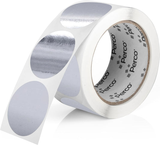 Perco Silver 2-Inch Round Circle Dot Sticker Labels with Permanent Adhesive for Wedding Invitations - 500 Labels per Roll - Vibrant Colors, Strong Adhesion - Made in USA
