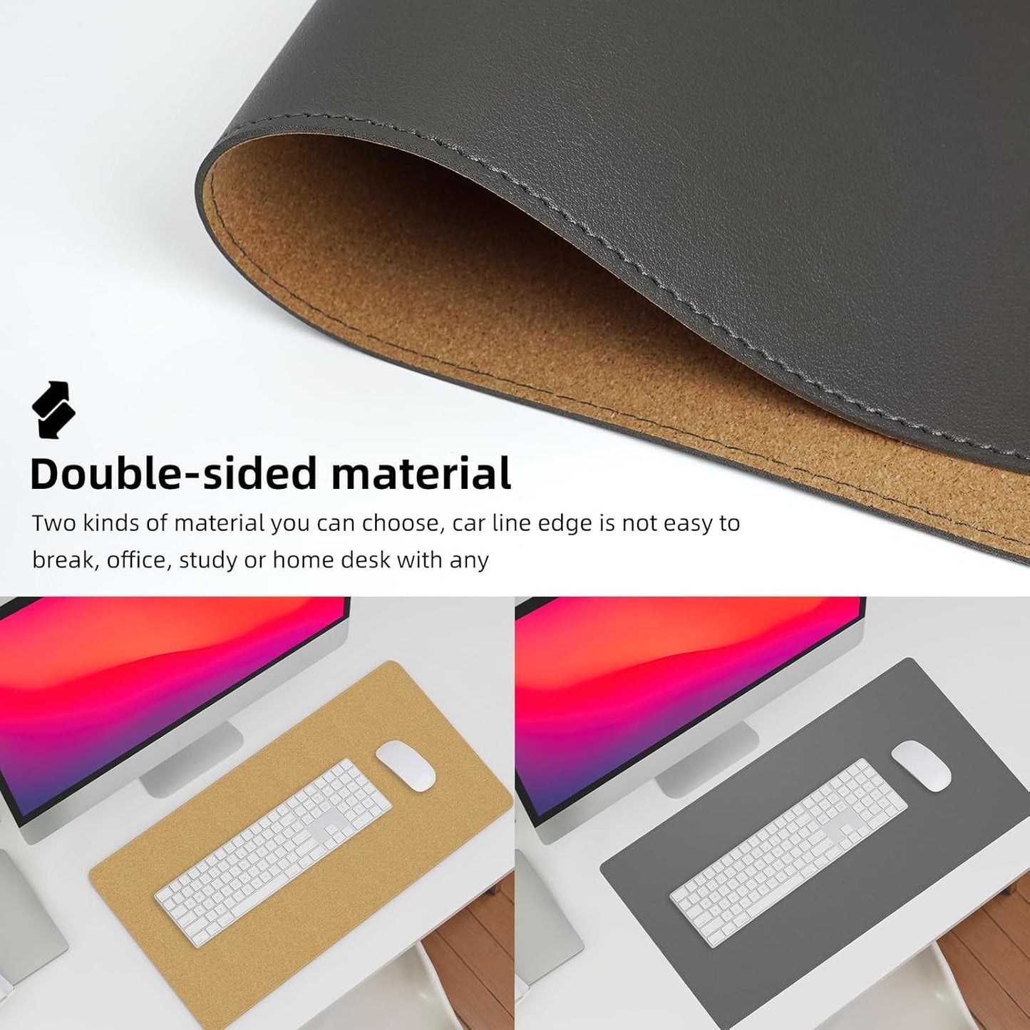 Desk Mat,35.4" x 17" Leather Desk mat,Double-Sided Desk Pad,Desk matt for Desktop,Large Mouse Pad,Office Desk mat,Waterproof Desk Blotter pad for Office&Home(Dark Grey+Cork)