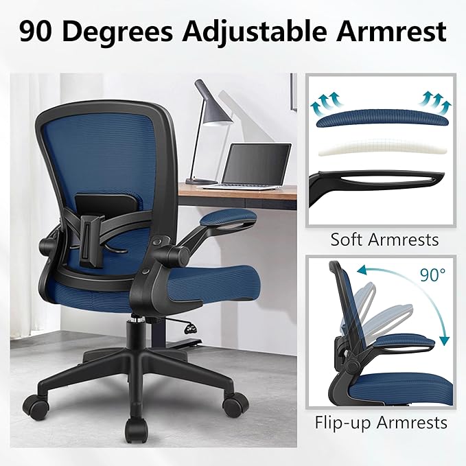 FelixKing Office Chair, Ergonomic Desk Chair Breathable Mesh Chairs with Adjustable High Back Lumbar Support Flip-up Armrests, Executive Swivel Comfy Task Computer Chairs for Home Office Navy