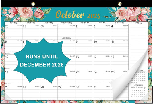 Lbylyhxc Desk Calendar 2025 - 2026, Monthly Calendar 2026, 18-Month School Year Calendar, July 2025 to December 2026, Monthly Large Desktop/Wall Calendar for Teacher with Corner Protectors 17" X 12" (Desk Calendar Flowers, 17x12 inches)