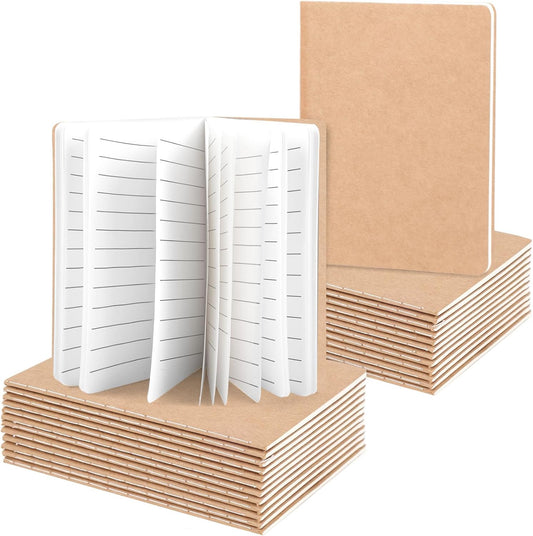 Koogel 24PCS Small Lined Notebooks Bulk, 3.5 x 5.5 Inch Mini Journal Pocket Notepads Set, Kraft Paper Cover Memo Pad for Back to School Students Home Supplies, 30 Sheets/60 Pages