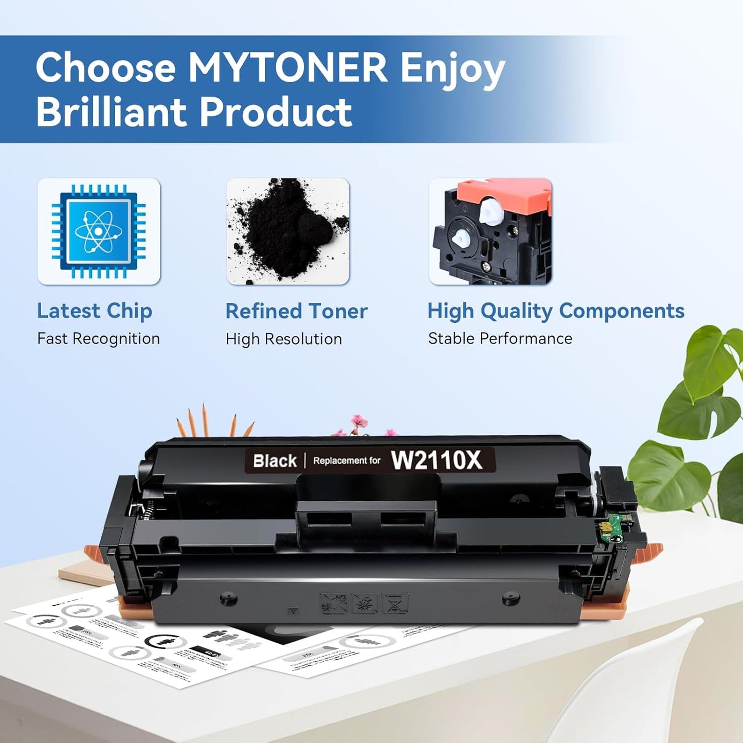 MYTONER 206X Black High Yield Toner Cartridge (with Chip) Compatible Replacement for HP 206X 206A W2110X W2110A for Color Pro MFP M283fdw M283cdw Pro M255dw M255nw M283 M255 M282 Printer (2 Pack)