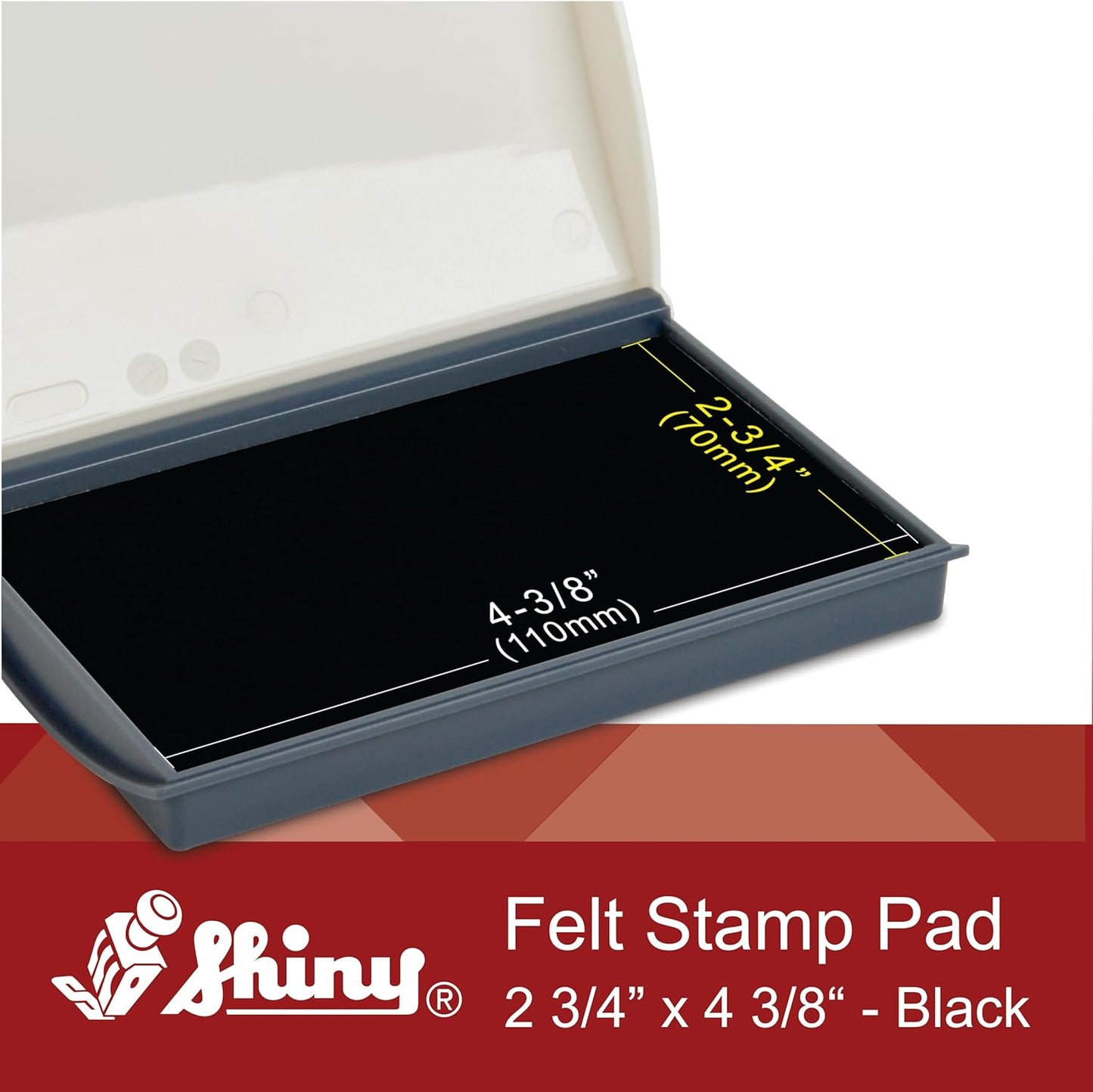 Shiny Black Ink Stamp Pad, 2-3/4" by 4-3/8" Surface Area, Felt Stamp Pad with Black Water-Based Stamp Ink