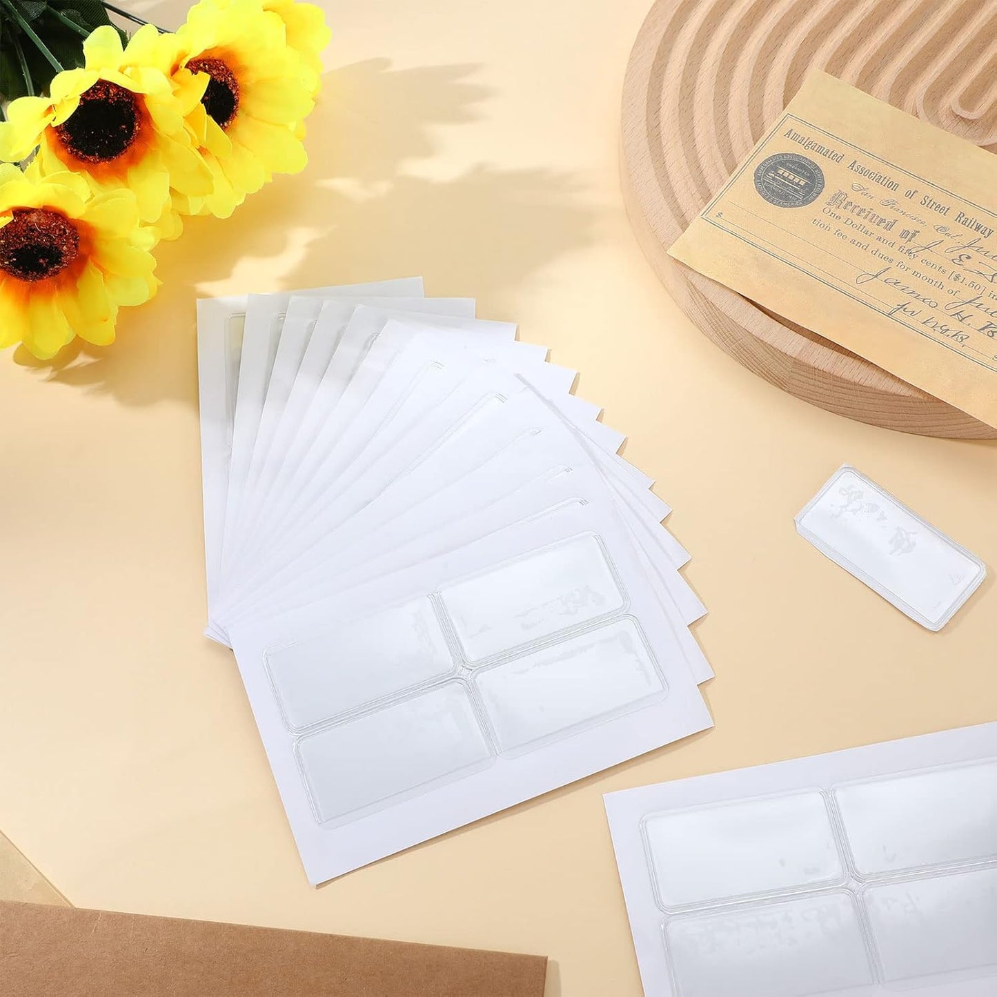 Jeyiour 100 Pcs Label Holders Adhesive Nameplate Pockets Storage Bin Labels Index Card Holder Shelf Plastic Peel Stick for Classroom Supermarket Bookshelf Library Student Box Drawer (2 x 1 Inch)