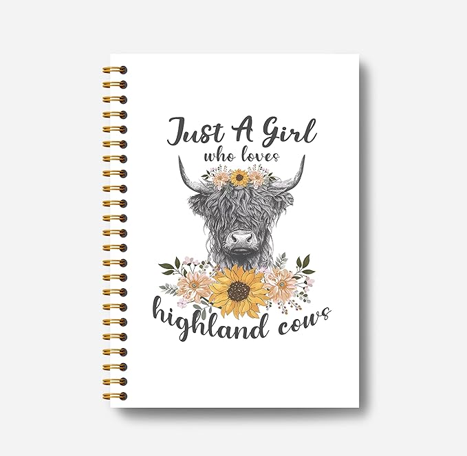 Highland Cow Notebook - Western Notebook, Cow Notebook, Highland Cow Office Supplies, Highland Cow Gifts, Cow Stuff, Just a Girl Who Loves Highland Cows Spiral Notebook 5.5x8.3