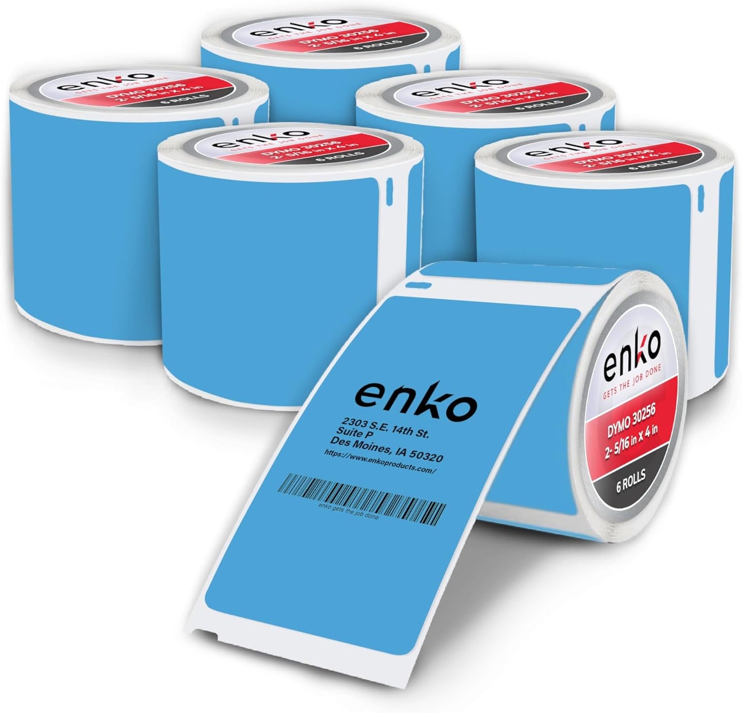 enKo [6 Rolls, 1800 Direct Thermal Labels] Blue/Cyan Colored Compatible for Dymo 30256 Label (2-5/16 x 4") Use with Dymo, Rollo Thermal Printer as Shipping & Mailing Labels
