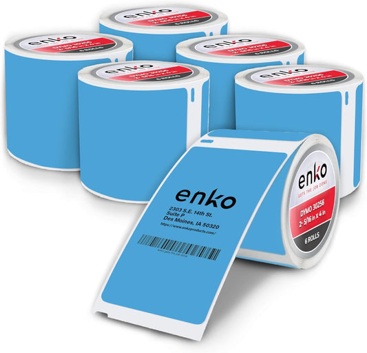 enKo [6 Rolls, 1800 Direct Thermal Labels] Blue/Cyan Colored Compatible for Dymo 30256 Label (2-5/16 x 4") Use with Dymo, Rollo Thermal Printer as Shipping & Mailing Labels
