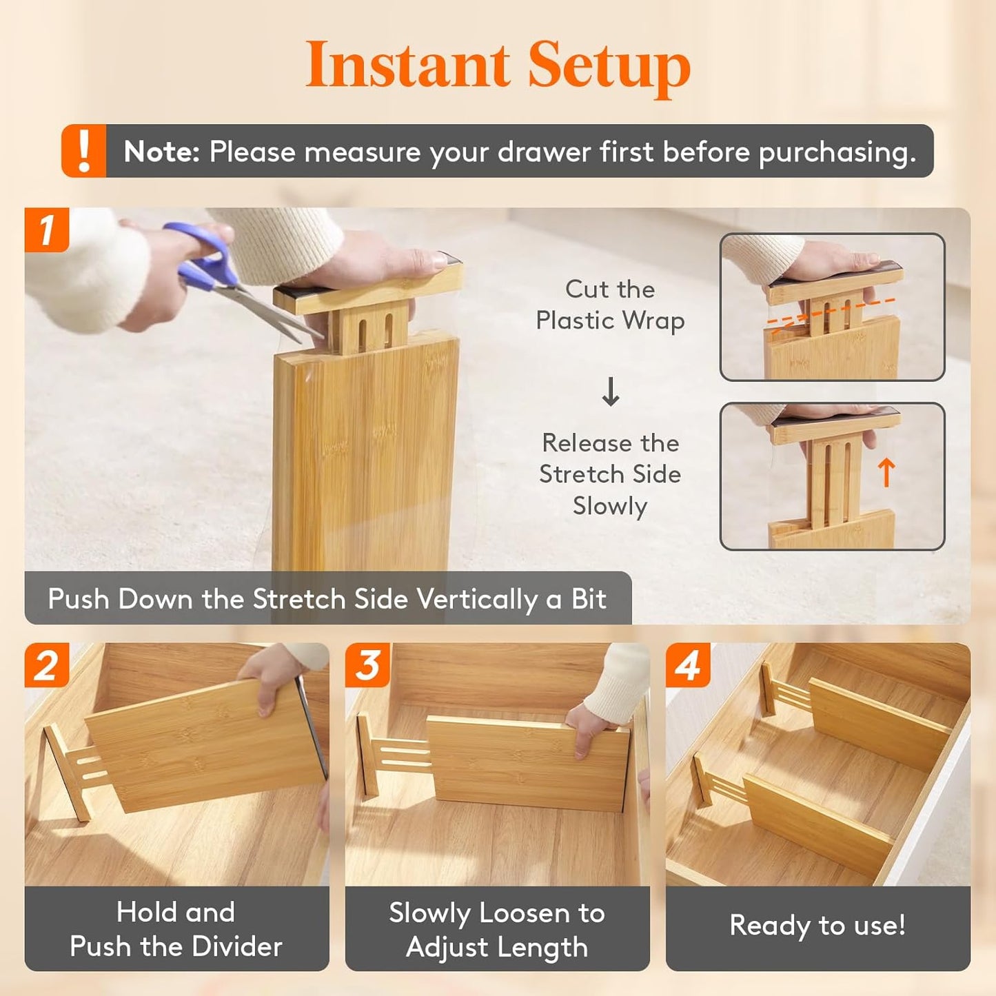 Lifewit 8 Pack Drawer Dividers Bamboo 6" High, 11-17" Adjustable Drawer Organizers for Clothes, Expandable Dresser Separators in Bedroom/Bathroom/Kitchen/Fridge/Office Organization and Storage