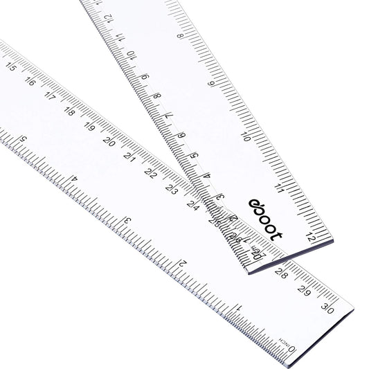 EBOOT 2 Pack Plastic Ruler Straight Ruler Plastic Measuring Tool for Student School Office (Clear, 12 Inch)