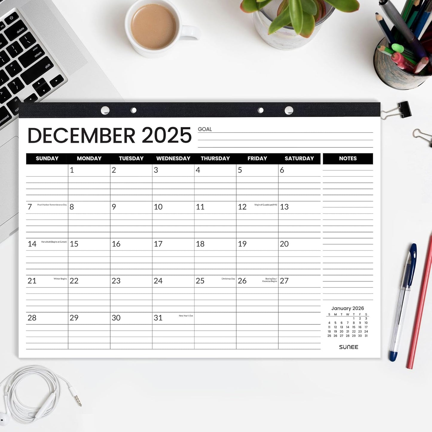 SUNEE Desk Calendar 2025-2026 3 Packs - 18 Month Calendar Oct 2025 - Mar 2027, 17" x 12" Desktop Calendar with Notes, for Planning, Organizing in Family, School or Office - Black 2026 Calendar