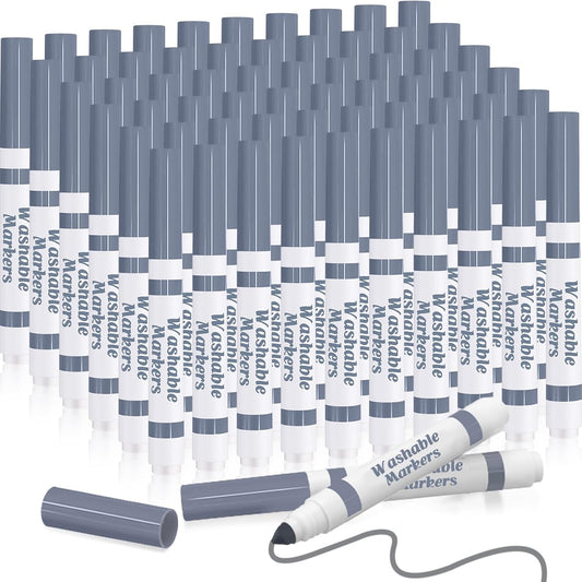 Janlaugh 60 Pcs Gray Washable Markers Bulk Coloring Broad Line Markers for Kids Conical Tip Gray Drawing Pens for Classroom Back to School Travel Art Baby Shower Gender Reveal Supplies, Ages 6+