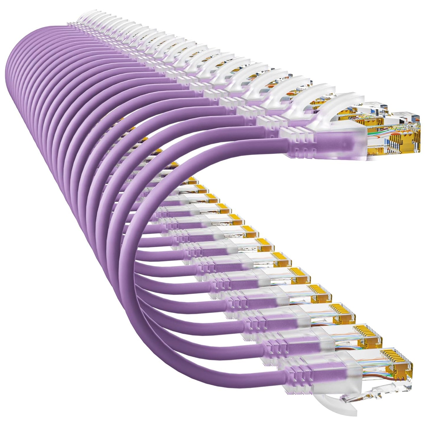 Cat6a Patch Cables 1ft (24 Pack) Slim, Cat6 Ethernet Patch Cable Pure Copper, Flexible Cat 6 Patch Cable 550MHZ 10G, Space-Saving Cat 6A Network Cables for Patch Panel, Purple