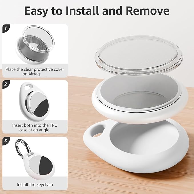 for AirTag Keychain Holder with Wire Cable, Secure Lock Case for Air tag, Applicable to AirTags, Key Ring Chain Luggage, for Airtag Accessories for GPS Item Finder Tracker, White