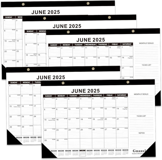 GuassLee Desk Calendar 2025, 5 Packs, 19 Months Calendar 17" × 11.5" Desk Calendar from June. 2025 to December. 2026 with Julian Date, To-do List, Notes, Monthly Goals, for Home School Office