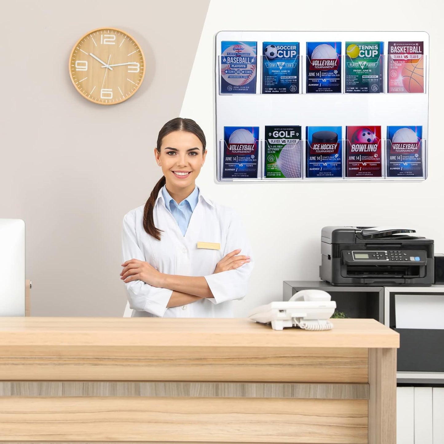 Weysat 4 Pcs Acrylic Brochure Holder Wall Mount 10 Pockets Pamphlet Holder 4" Wide Clear Plastic Trifold Flyer Display Stand Multi Slot Literature Postcard Rack Hanging Rack for Offices Waiting Room