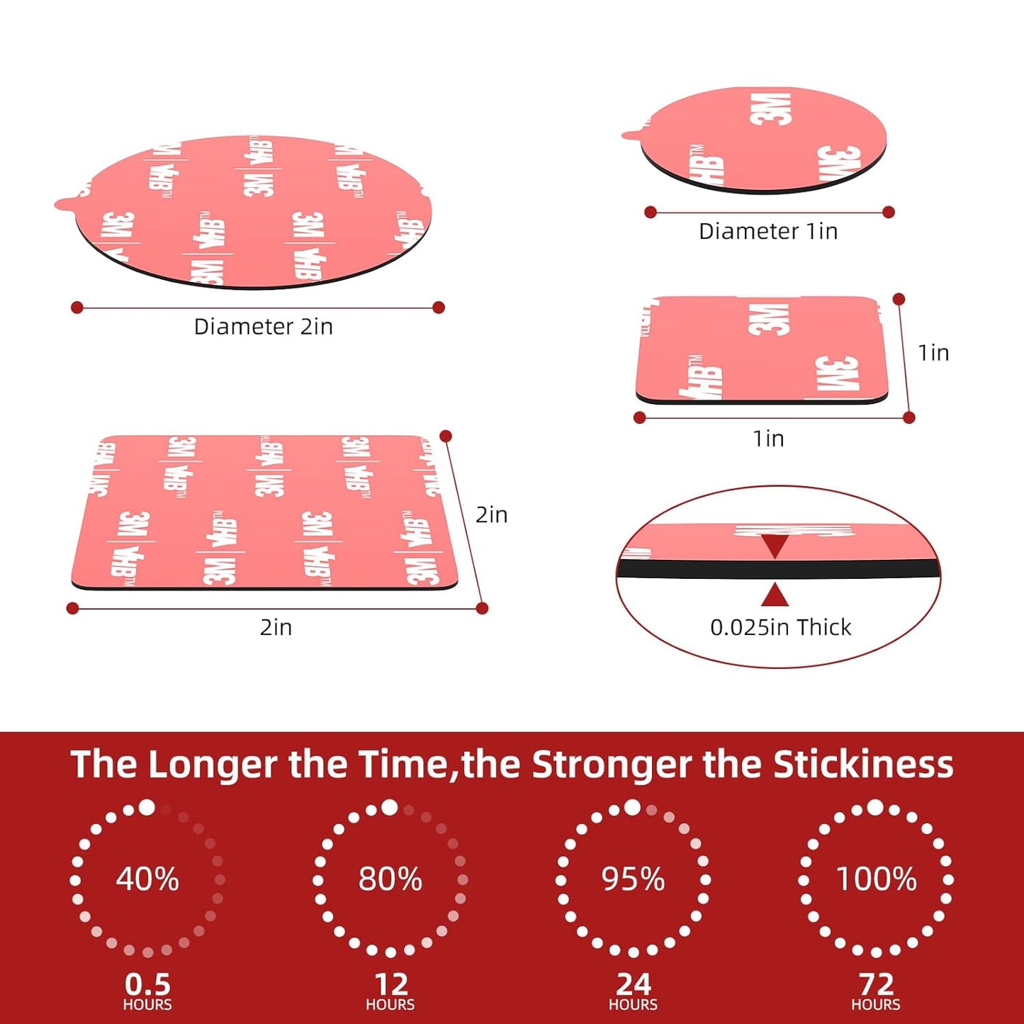 3M VHB Double Sided Adhesive Round 1" Diameter 20 PCS, Heavy Duty Black 5925 Sticky Mounting Foam Tape Strong Adhesive for Car Décor Home Office Logos, 0.025in Thick