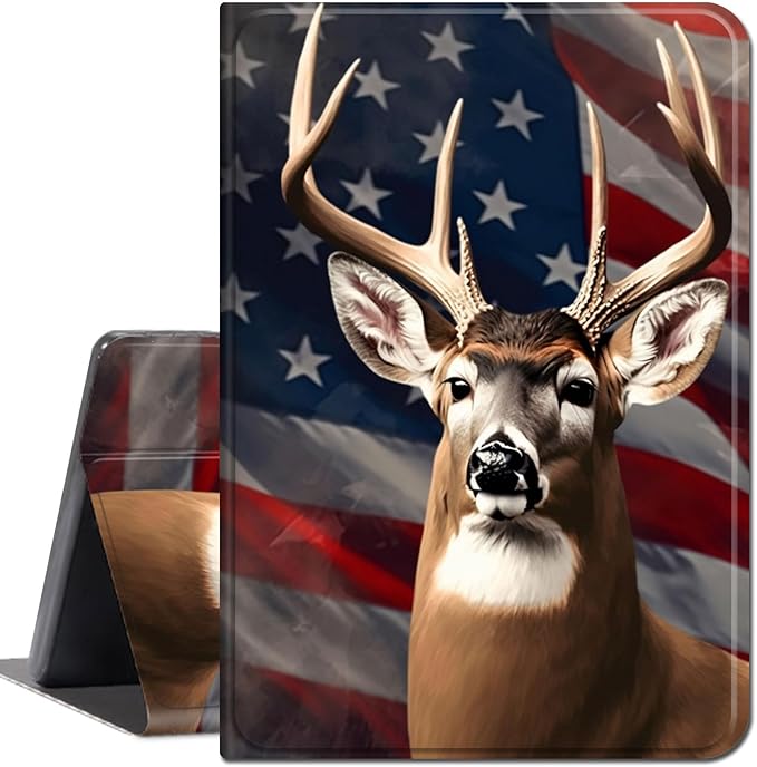 for All-New Kindle Fire 7 Tablet Case (12th Gen, 2022 Release),Slim Lightweight Smart Shell Stand Cover with Auto Wake/Sleep for Amazon Fire 7 Kids Tablet,American Flag Deer