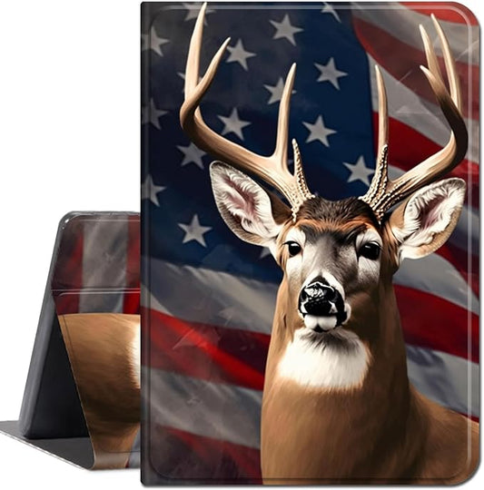 for All-New Kindle Fire 7 Tablet Case (12th Gen, 2022 Release),Slim Lightweight Smart Shell Stand Cover with Auto Wake/Sleep for Amazon Fire 7 Kids Tablet,American Flag Deer