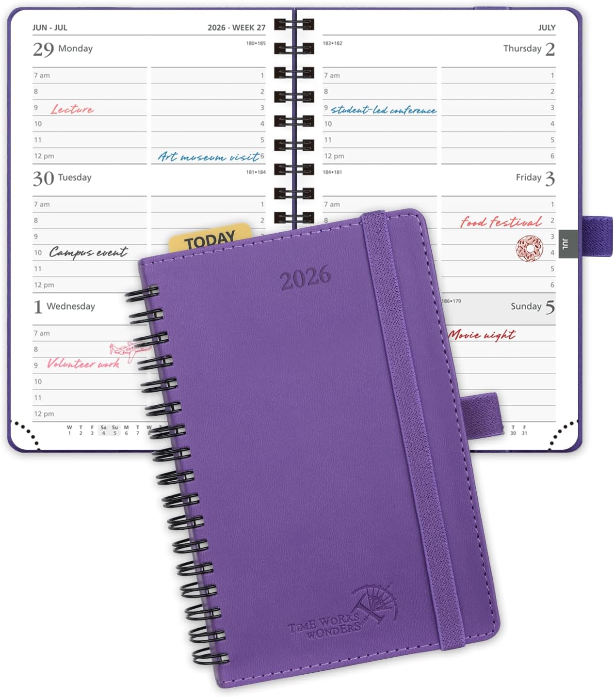 POPRUN Pocket 2026 Planner (Small Size- 4'' x 6.25'') Weekly and Monthly for Purse - Calendar 2026 (Jan. 2026 - Dec.2026) with Soft Cover, Plastic Ruler - Purple