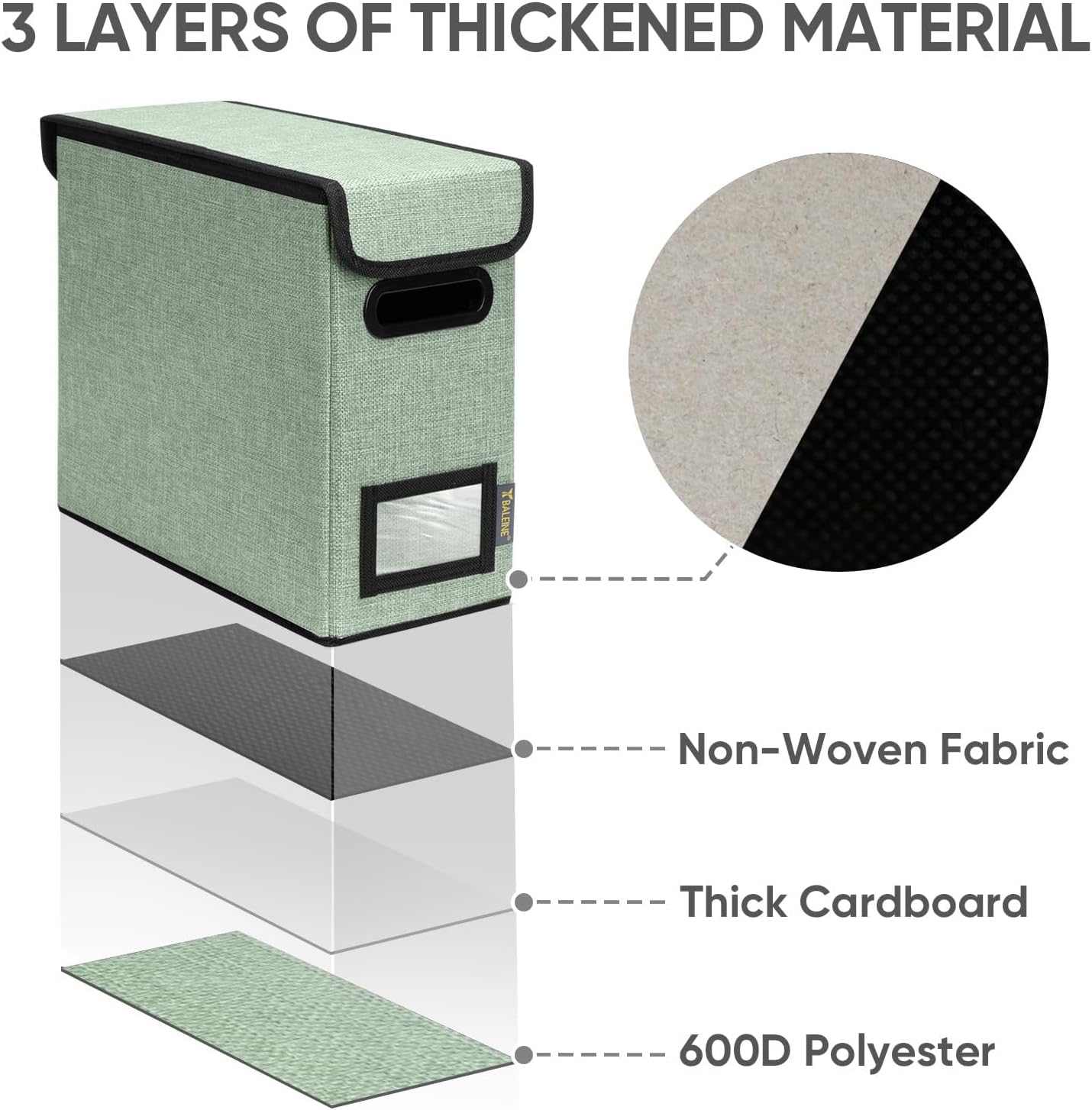 BALEINE File Organizer Box with Lid, Collapsible File Folder Organizer with Plastic Slide, Hanging File Folder Box for Office Document Storage (2 Pack, Green, S)