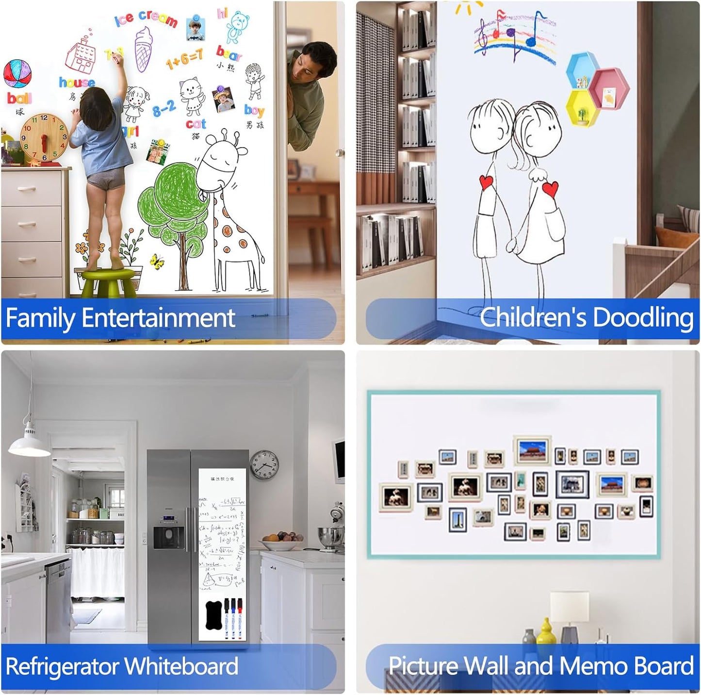 Magnetic Dry Erase Whiteboard Paper with Adhesive, 30" x 15" White Board Film for Wall, Easy to Write and Clean Dry Erase Board for Office, Classroom, Home, Include Marker, Magnetic Eraser and Magnets