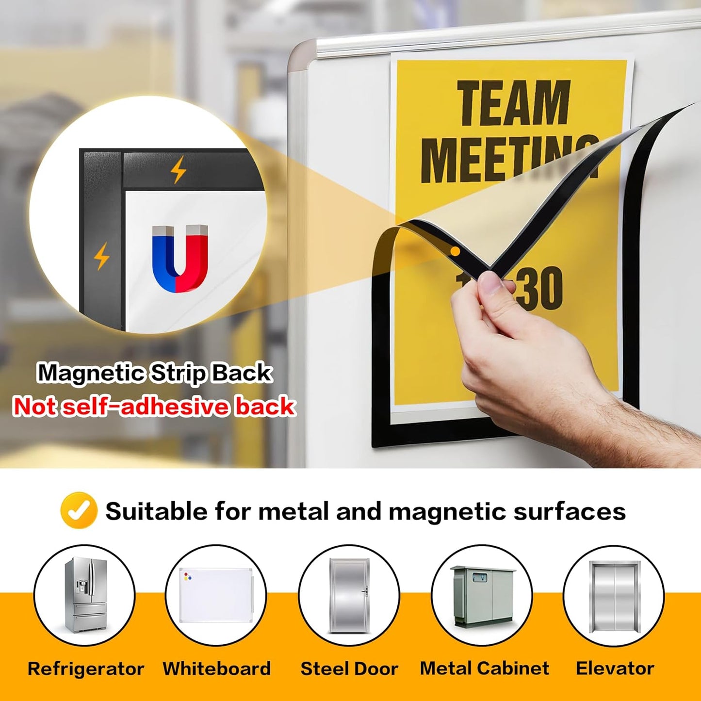 20-Pack Magnetic Sign Holders 8.5 x 11 - Magnetic Frames for Fridge & Metal Surfaces - File/Document/Paper Holders, Picture & Poster Display Frames for Home, Office, Store
