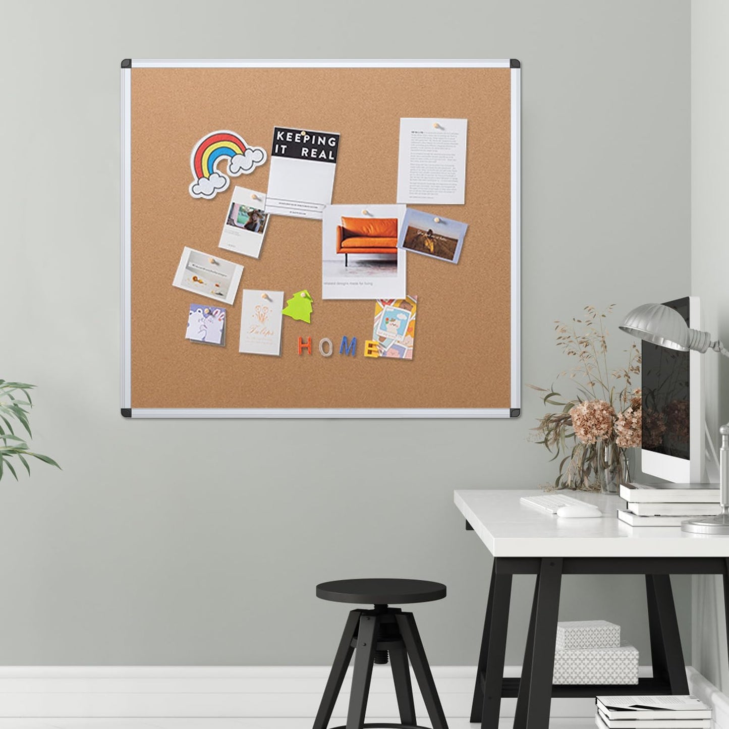 VIZ-PRO Cork Bulletin Board, 48 X 48 Inches, Wall-Mounted Corkboard with Silver Aluminium Frame for School, Office, and Home 4' X 4'