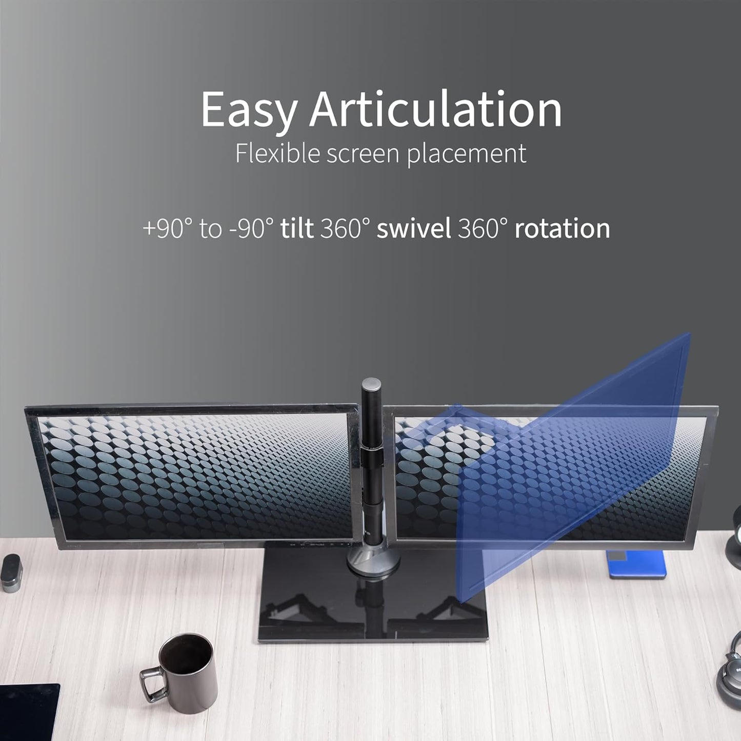 VIVO Freestanding Dual Monitor Stand with Sleek Glass Base and Adjustable Arms, Mounts 2 Screens up to 32 inch and 22 lbs Each, Black, STAND-V002FG