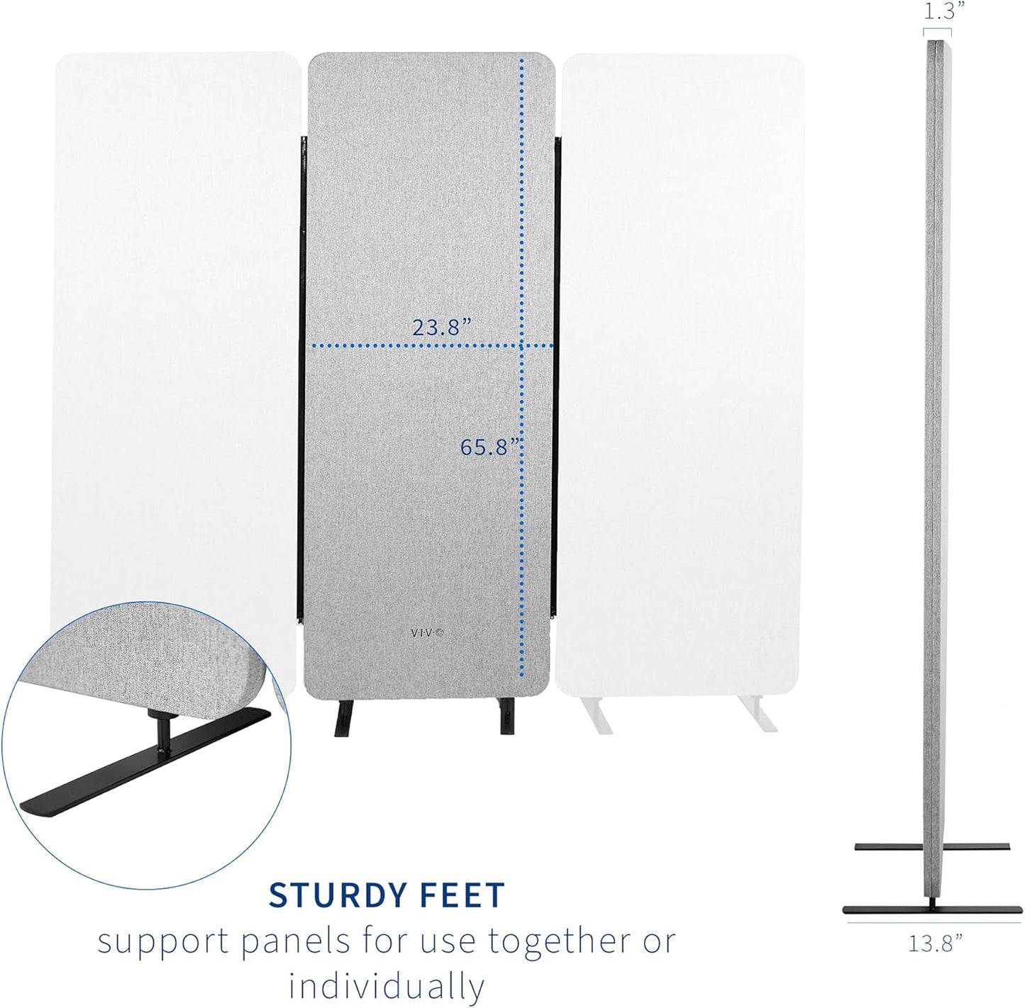 VIVO Freestanding 24 x 66 inch Privacy Panel, Cubicle Divider, Acoustic Wall Partition, Single 24 inch Panel with 2-Sided Zipper Attachment System, Gray, PP-1-T024G