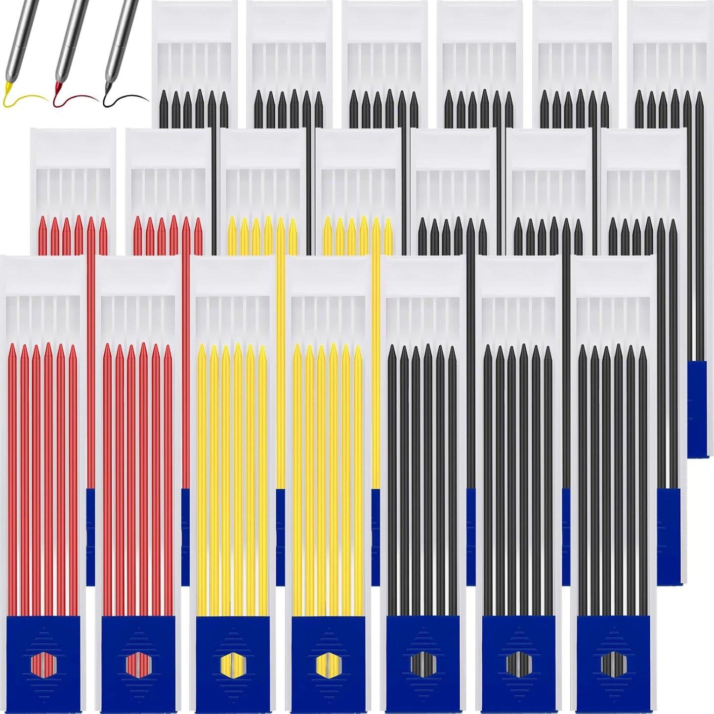 Zhehao 120 Pieces 2.8 mm Carpenter Pencil Refills HB Refill for Construction, Writing, Drawing, Drafting, Woodworking (Black, Red, Yellow)