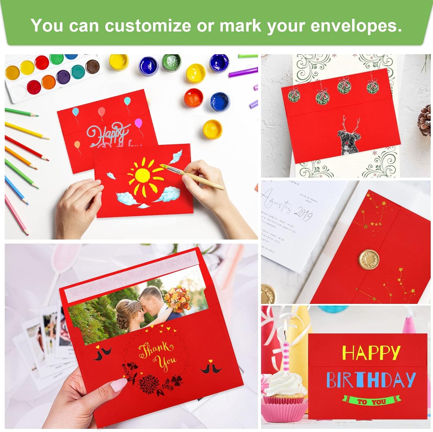 70 Packs A4 Envelope, Red A4 Envelopes, 4x6 Photo Envelopes for Invitations, Envelopes Self Seal for Weddings, Baby Shower, Photos, Postcards, Greeting Cards, Mailing