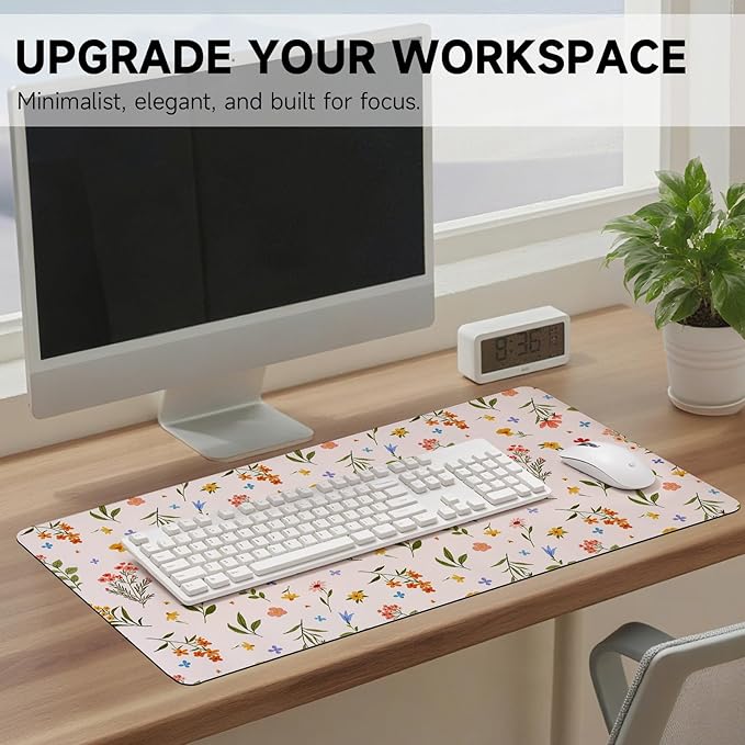 Botanical Floral Desk Pad Blotter,Large Mouse Pad 35 x 17in,PU Leather Desk Mat Writing Pad Protector, Non-Slip Waterprrof,Desktop Decor for Home Office & Gamers Women Girls (Colorful Floral)