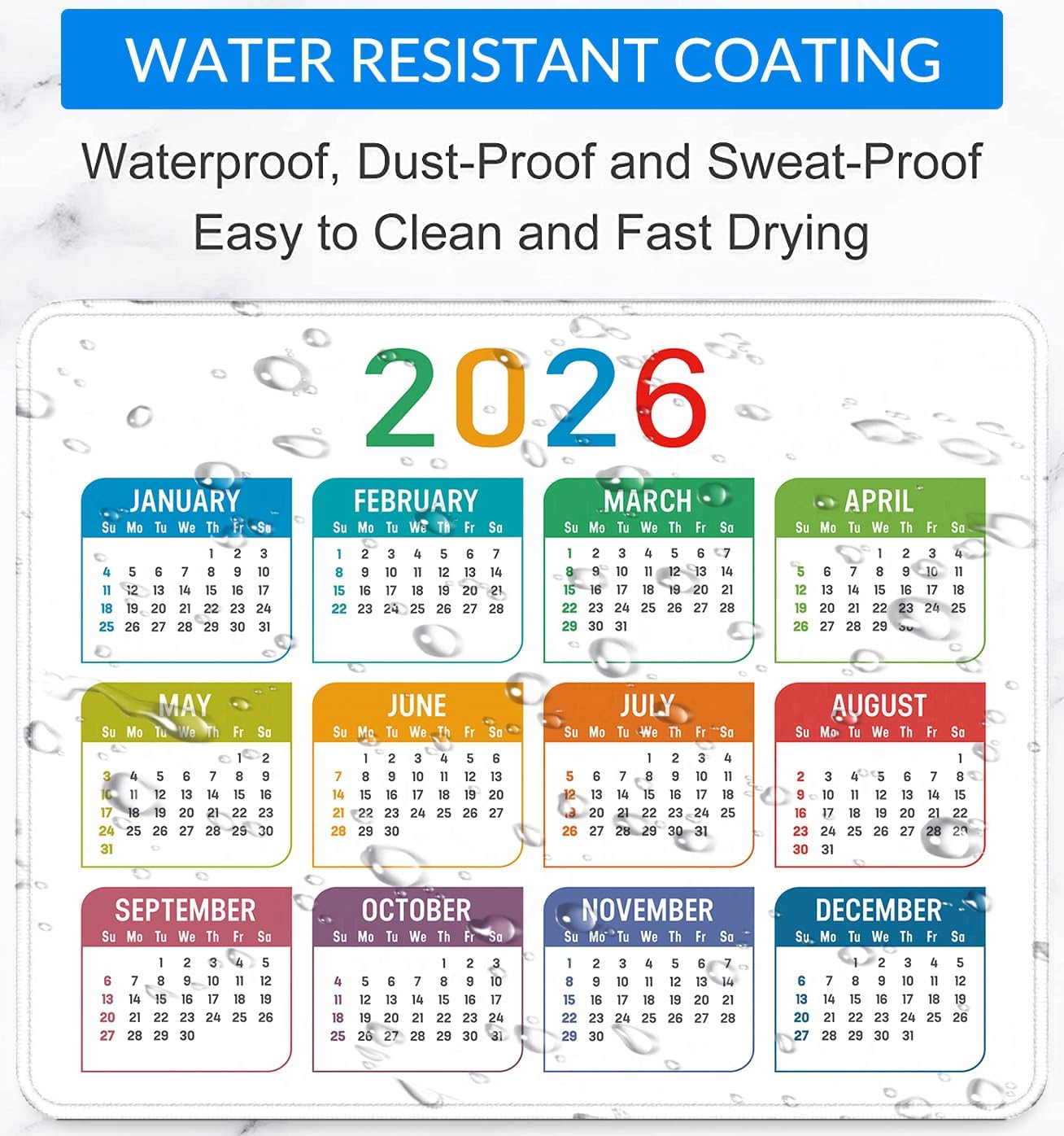 2026 Calendar Mouse pad, Gaming Stitched Edge Computer Accessory Mouse Pad, Rectangular Anti Slip Chloroprene Rubber Mouse Pad for Office and Home Use (White Calendar Mouse Pad)