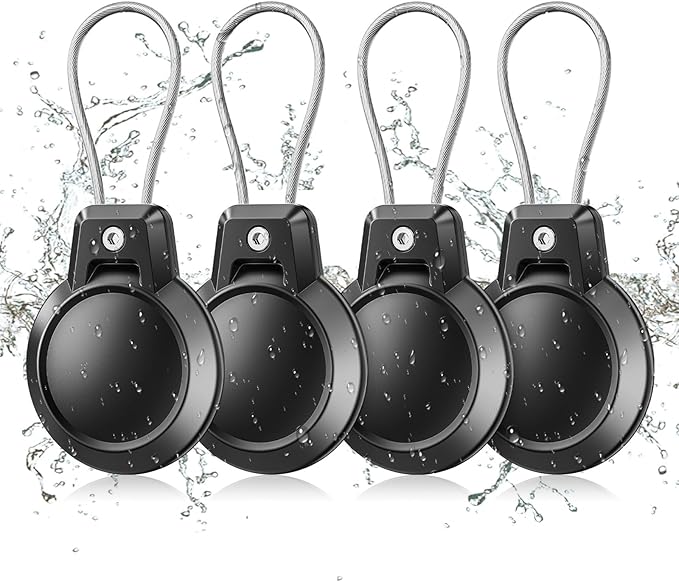 Gitfos Waterproof AirTag Keychain Holder - 4 Pack Airtag Holder for Apple AirTag, 360° Robust Protective AirTag Case with Wire Cable, AirTag Accessories, Airtag Holders for Luggage, Backpack, Key, Pet