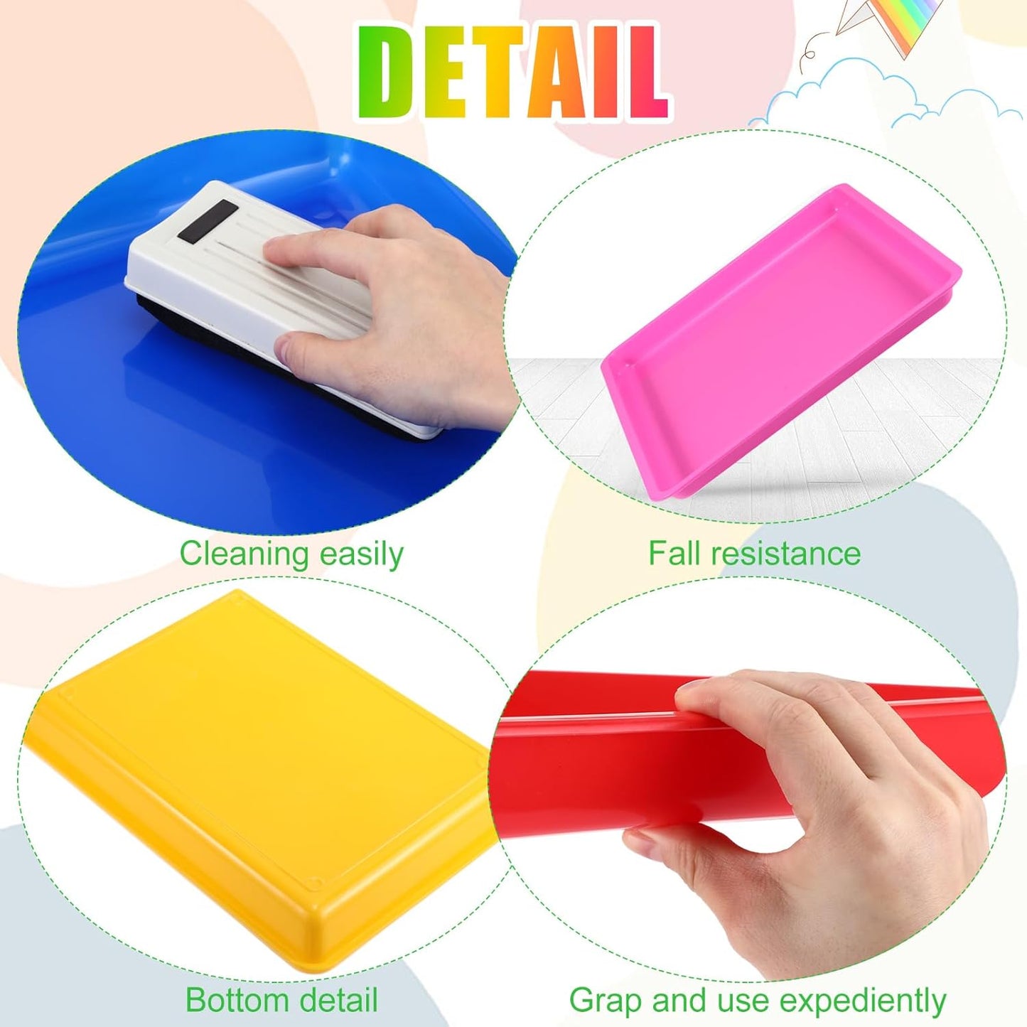 Maitys 15 Pcs Flat Plastic Trays 16.1 x 11.8'' Sensory Storage Paper Tray Stackable Classroom Bins for Office Home Organizer Crafts Supplies(Bright Color)