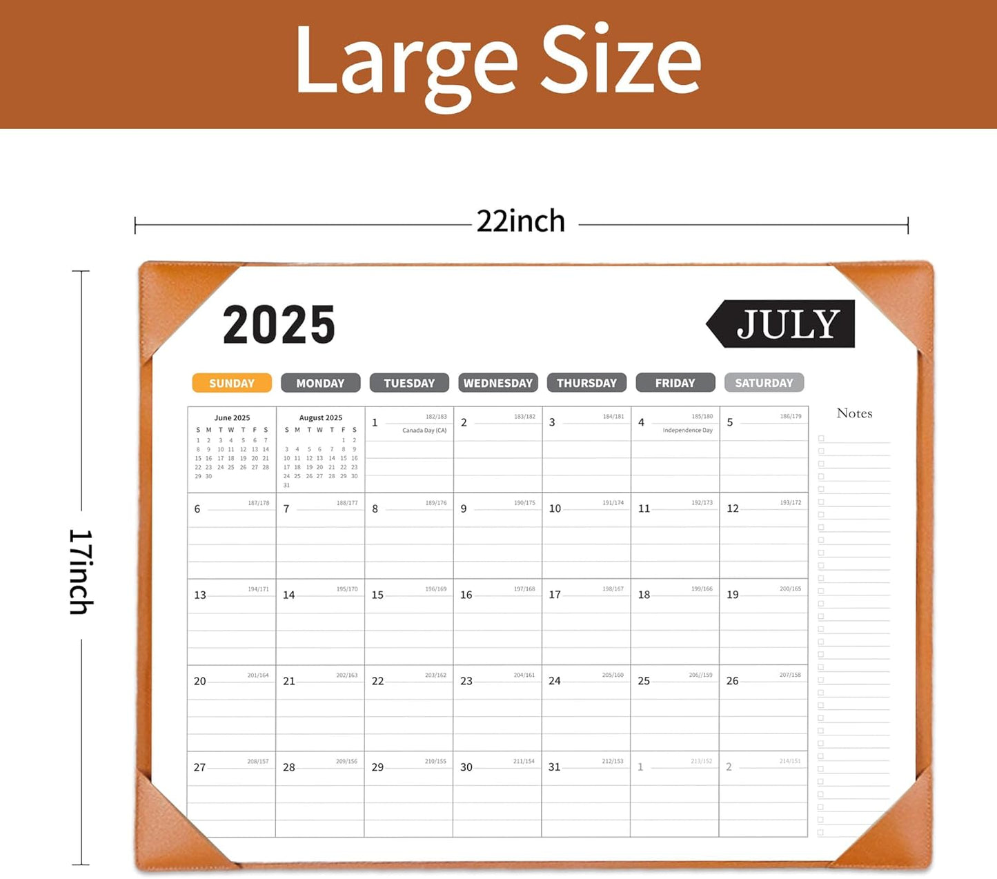 Large Desk Calendar 2025-2026, Calendar with Desk Protecting Pad, Desk Calendar Large 22x17, Runs From July 2025 to December 2026, 18 Months, Big Desktop Calendar for Family Classroom and Office(Brown)