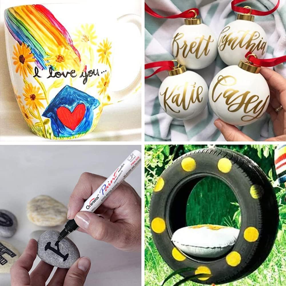 Paint Pens Paint Markers - Gold Permanent Markers 8 Pack, Oil Based Waterproof Quick Dry Medium Tip Marker Pen for Metal, Wood, Fabric, Plastic, Rock, Stone, Mugs, Canvas, Glass, Art Craft