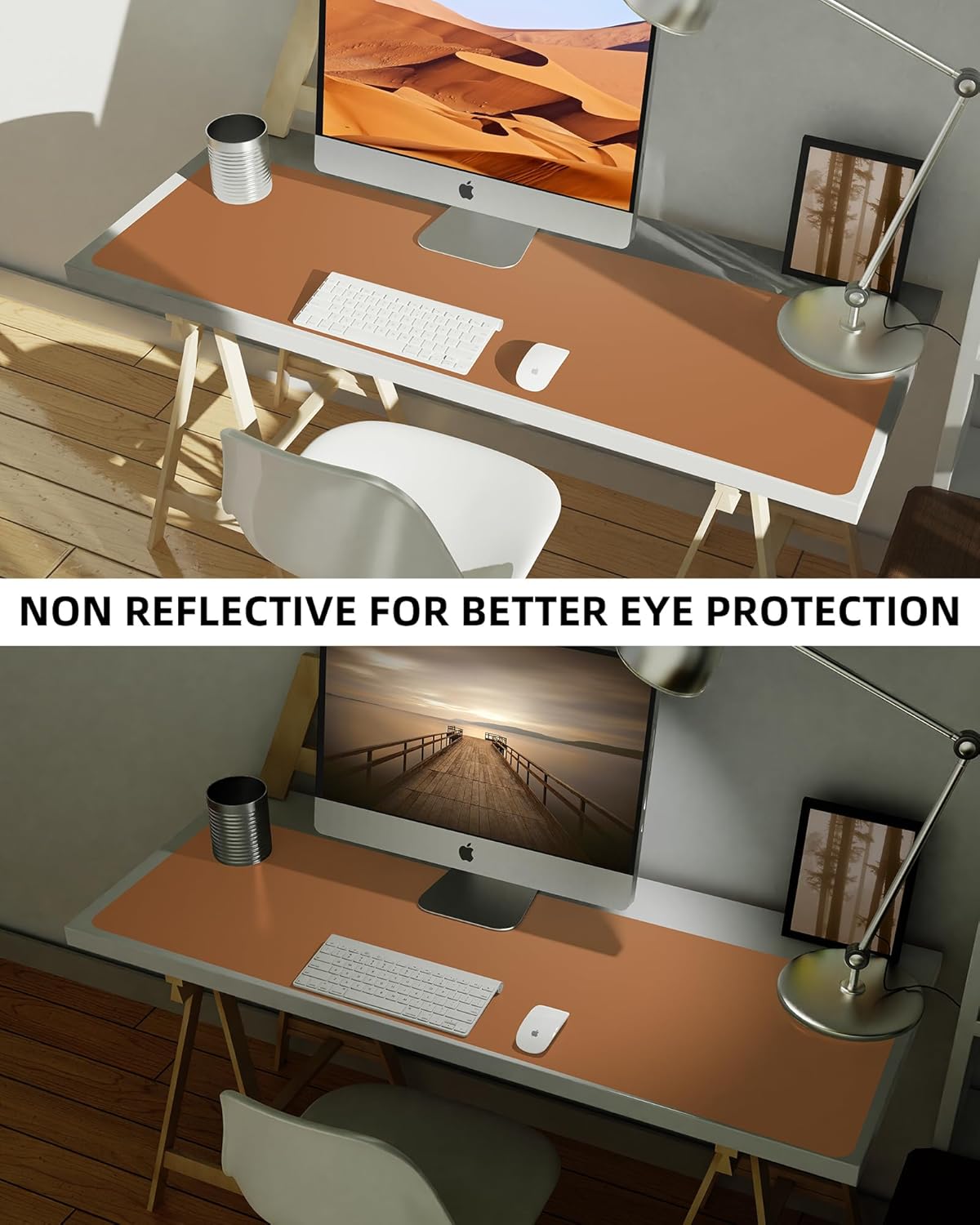 Leather Desk Pad Protector,Mouse Pad,Office Desk Mat, Non-Slip PU Leather Desk Blotter,Large Desk mat,Waterproof Keyboard mat for Office/Home/Decor (Light Brown,55" x 17")