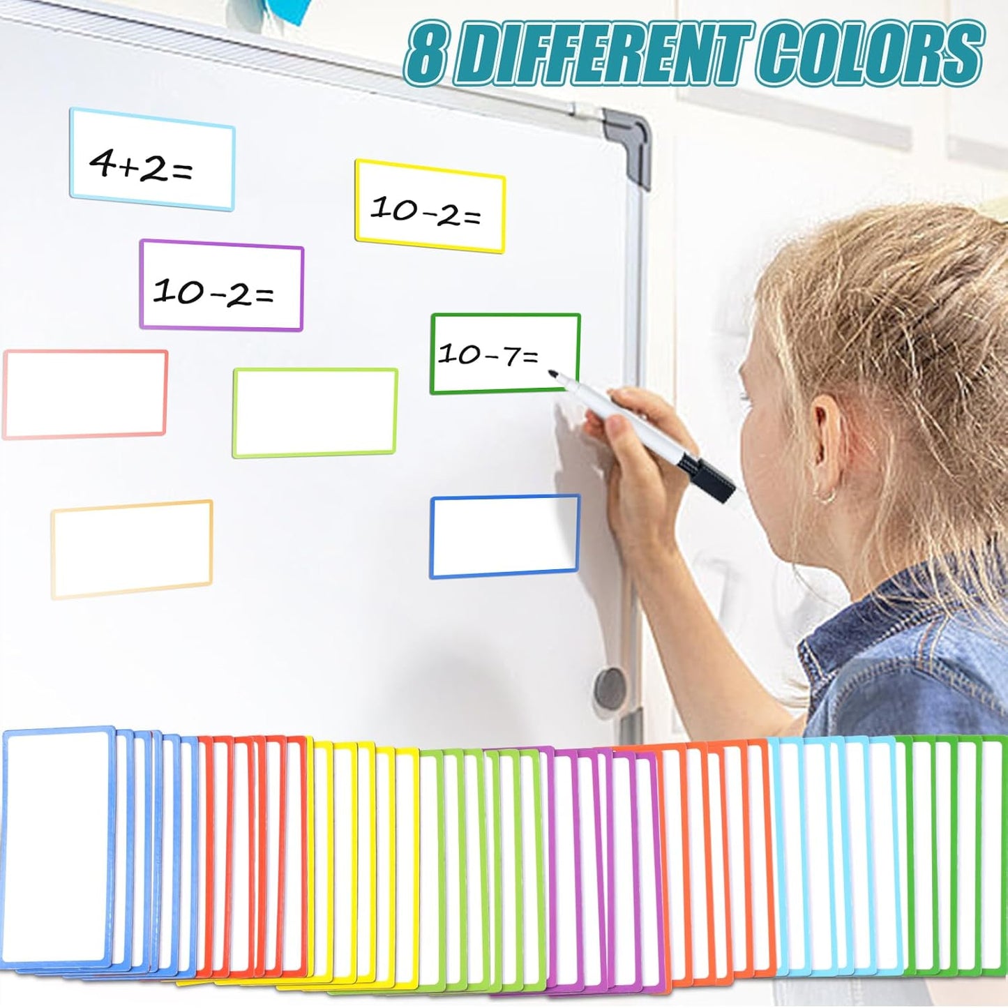 80 Pack Magnetic Dry Erase Labels 8 Colors 4"x2" Magnetic Labels Reusable Strips for Classroom, Office, Cabinet, Write On Magnets Sticker Writable Erasable Name Tags for Fridge