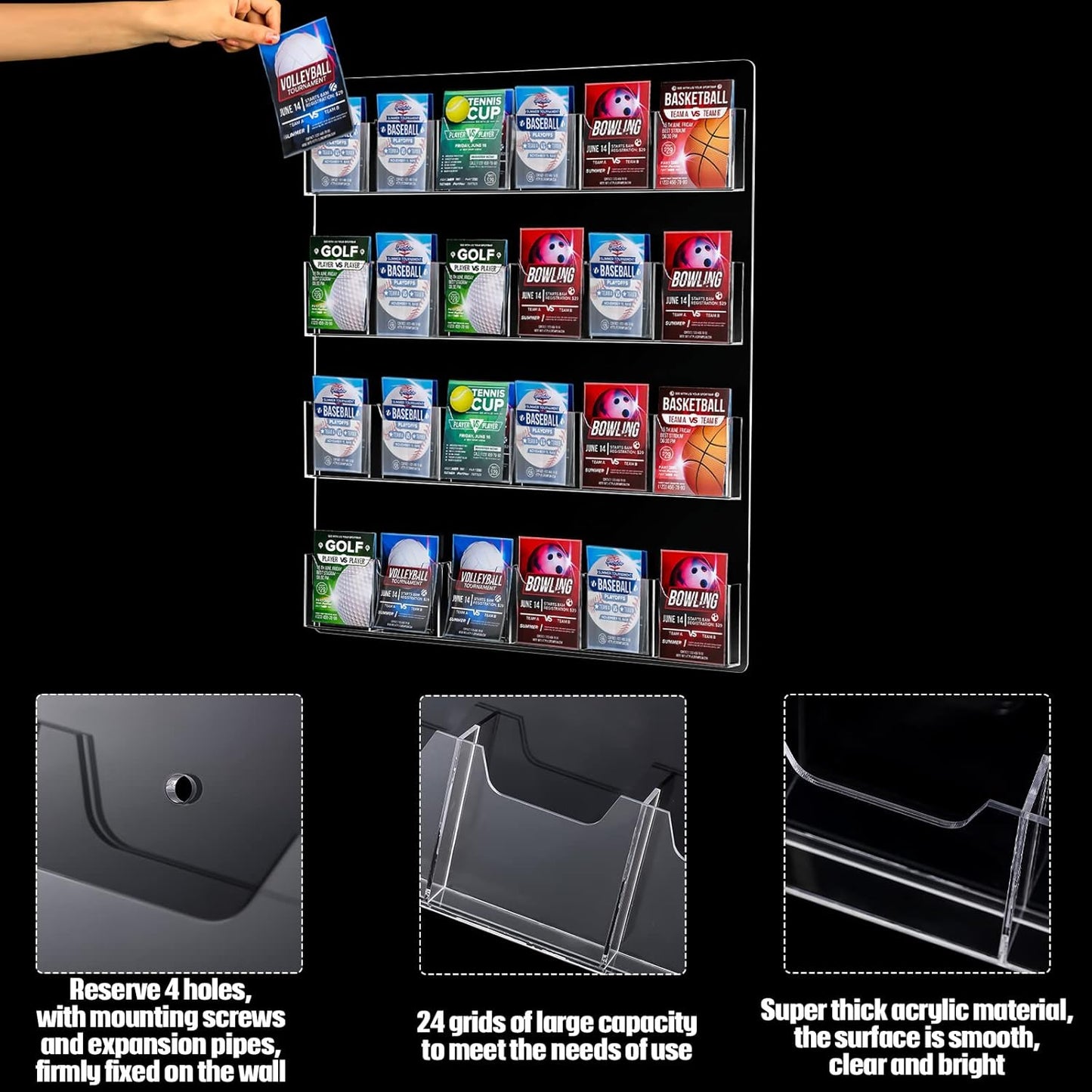 Weysat Acrylic Brochure Pamphlet Holder Brochure Display Stand Business Tri Fold Multi Slot Holder Rack Wall Mount Clear Pocket Space Saver for Flyer Literature Menu Advertise(1 Piece)