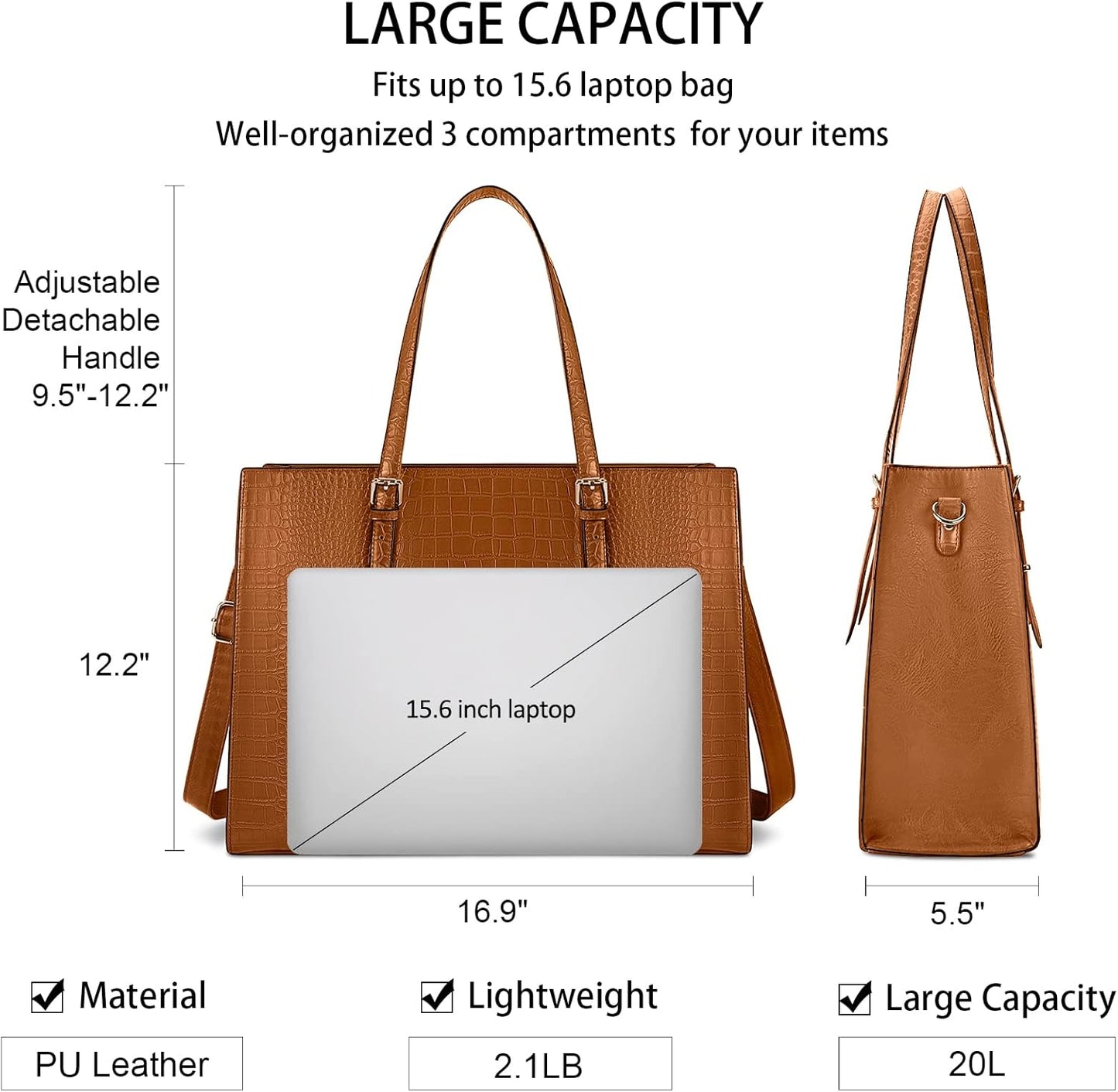 Laptop Bag for Women 15.6 Inch Laptop Tote Bag Leather Classy Computer Briefcase for Work Waterproof Handbag Professional Shoulder Bag Women Business Office Bag Large Capacity(Brown)