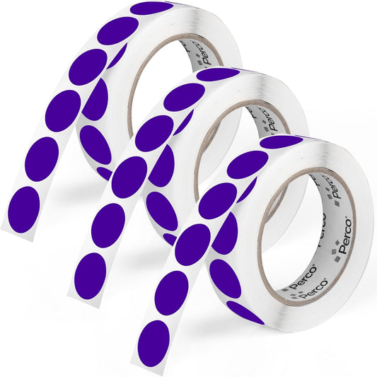 Perco Purple 1-Inch Round Circle Dot Sticker Labels - Multi-Roll Pack (3 Rolls, 1,000 Labels Each) - Permanent Adhesive, Vibrant Colors, Strong Hold - Perforated for Easy Use - Made in USA