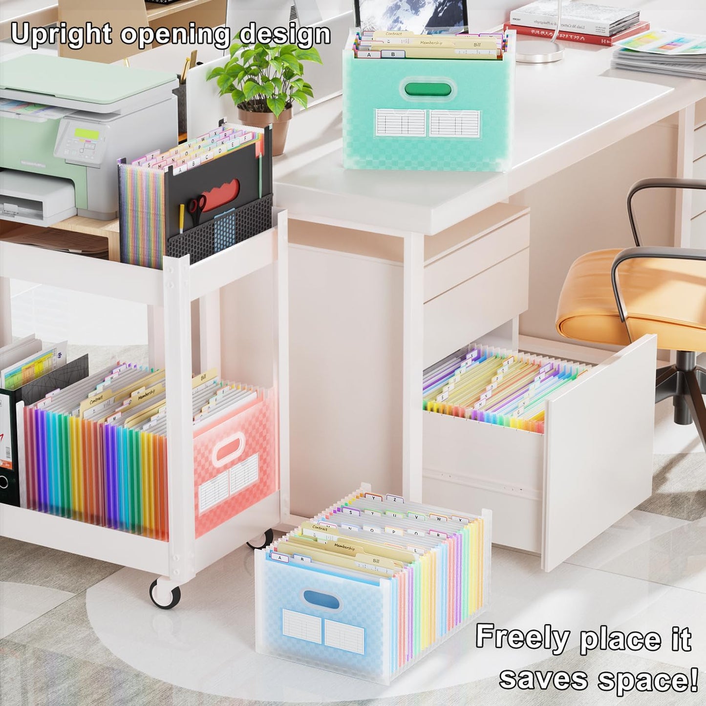 ThinkTex 26 Pockets Accordion File Organizer, Upright & Open Top, A-Z Colorful Tabs, Larger Capacity Expanding File Folder, Letter/A4 Size for School, Home and Office - Green