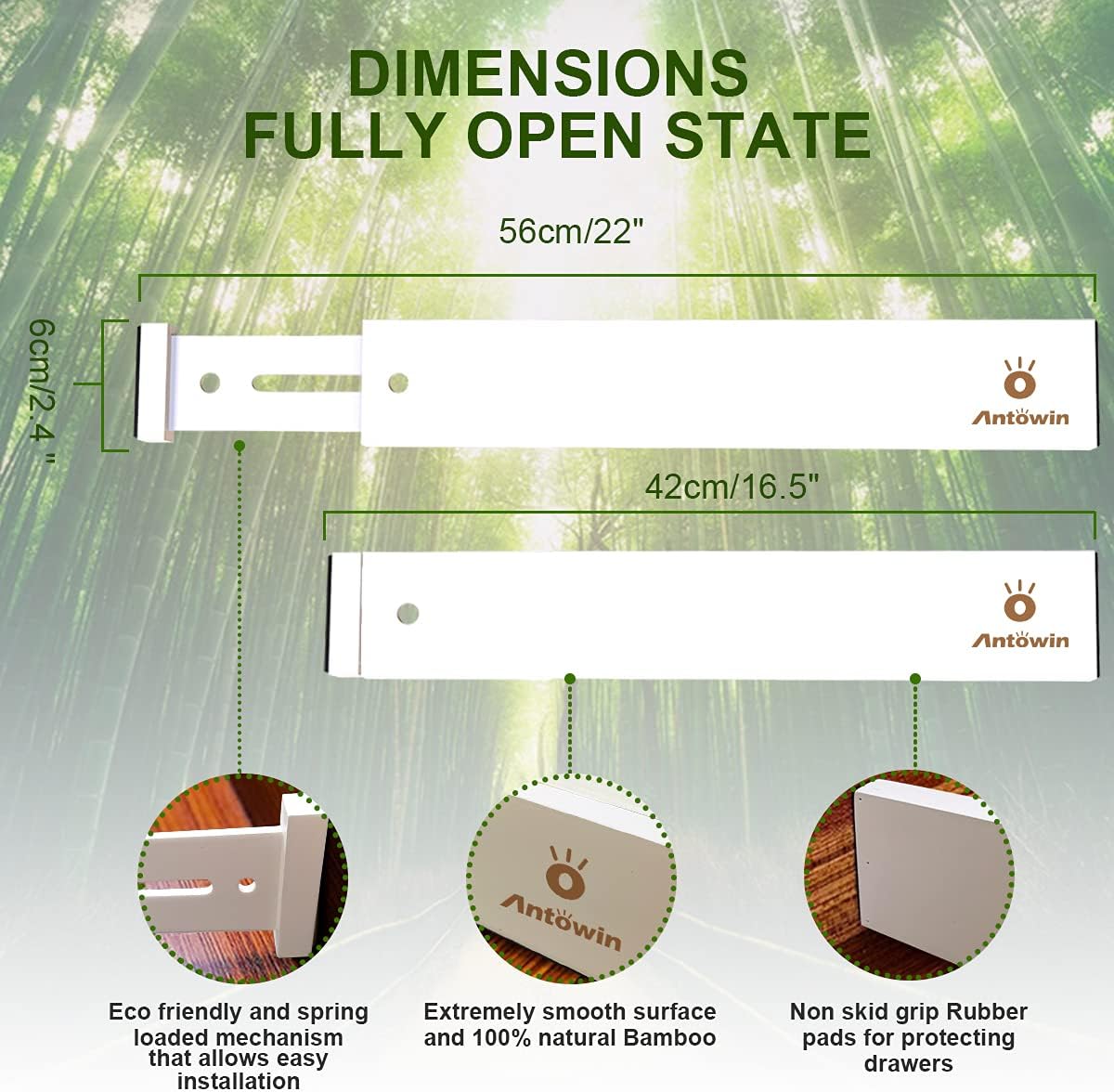 ANTOWIN Expandable Bamboo Drawer Dividers, Drawer Separators,17-22 inches Adjustable Spring-loaded Organizer for Large Utensil, Clothes, Tools Drawers, 6Pack (White)