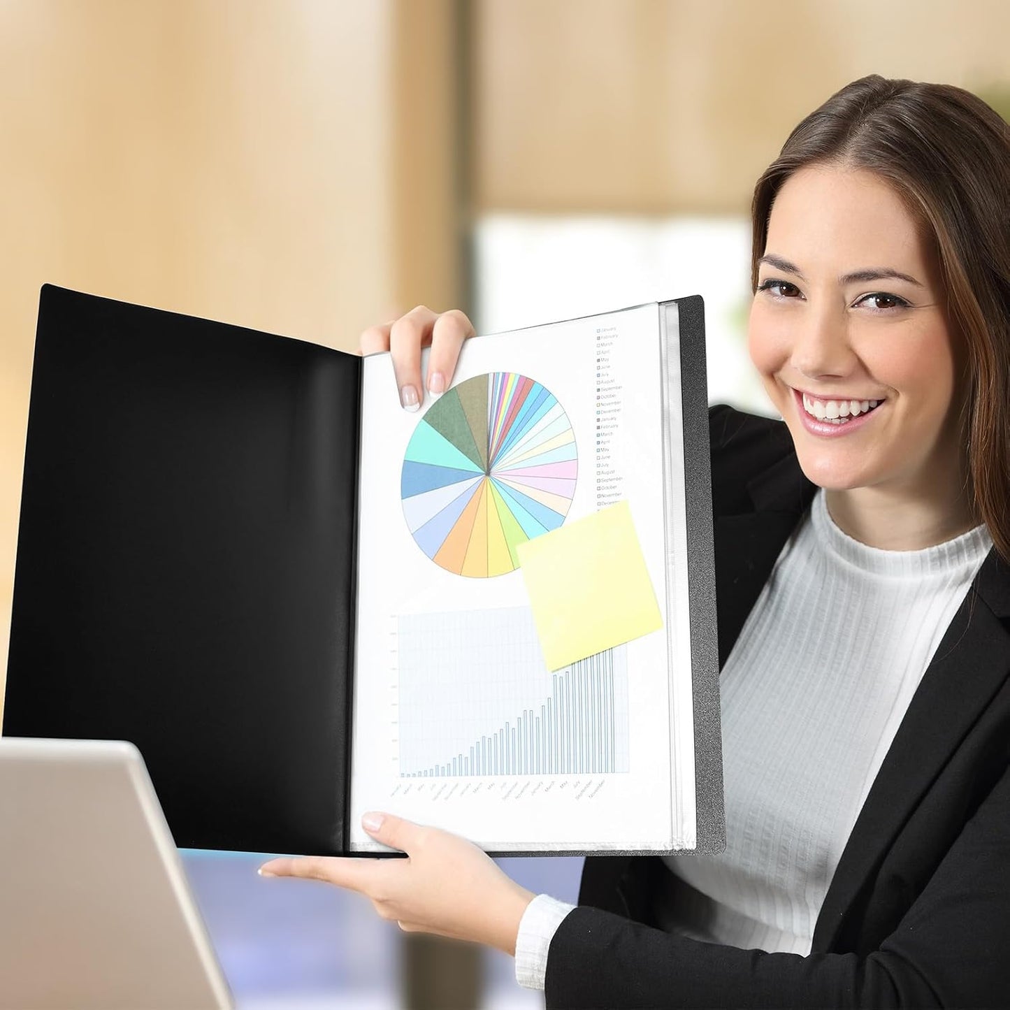 Marspark 6 Pcs Binder with Plastic Sleeves Large 8.5" x 11" Display Presentation Book 40 Pocket 80 Pages Art Portfolio Folder Clear Sheet Protector for Photo Document (Black,White)